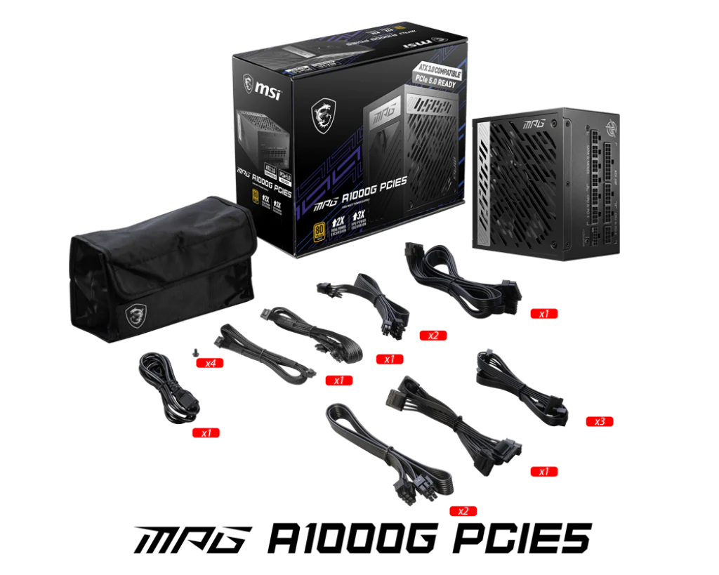 MSI Desktop PC Netzteil ATX 1000Watt 80 Plus Gold MPG A1000G PCIE5 - Image 8